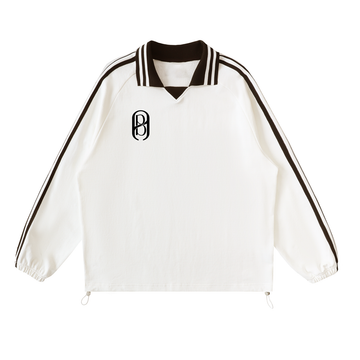 Contrast Striped Lapel Collar Sweatshirt
